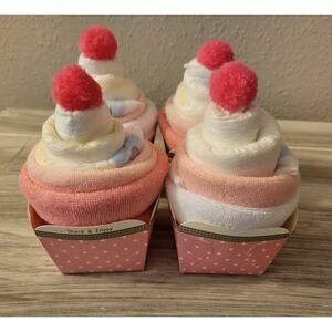4 Diaper Washcloth Cupcakes ~ Table Top Baby Shower Decoration or Gift 🎁pink